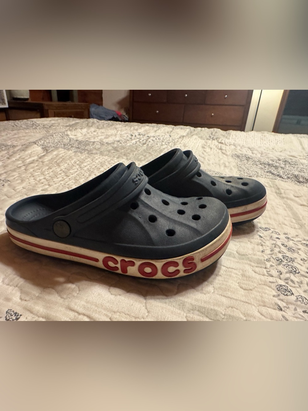 CROCS Kids Clog in Navy with Red Logo Trim